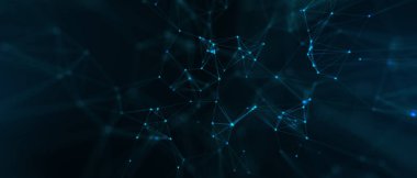 Soyut fütüristik, koyu mavi arka planda çokgen şekilli teknoloji. Dijital teknoloji konsepti tasarla. 3d illüstrasyon