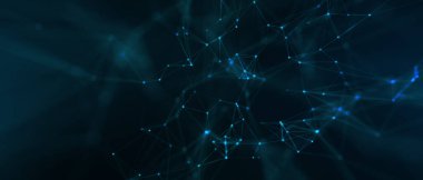 Soyut fütüristik, koyu mavi arka planda çokgen şekilli teknoloji. Dijital teknoloji konsepti tasarla. 3d illüstrasyon