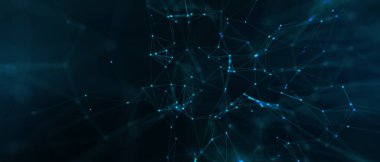 Soyut fütüristik, koyu mavi arka planda çokgen şekilli teknoloji. Dijital teknoloji konsepti tasarla. 3d illüstrasyon