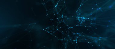 Soyut fütüristik, koyu mavi arka planda çokgen şekilli teknoloji. Dijital teknoloji konsepti tasarla. 3d illüstrasyon