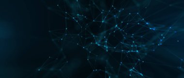 Soyut fütüristik, koyu mavi arka planda çokgen şekilli teknoloji. Dijital teknoloji konsepti tasarla. 3d illüstrasyon