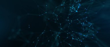 Soyut fütüristik, koyu mavi arka planda çokgen şekilli teknoloji. Dijital teknoloji konsepti tasarla. 3d illüstrasyon