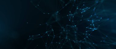 Soyut fütüristik, koyu mavi arka planda çokgen şekilli teknoloji. Dijital teknoloji konsepti tasarla. 3d illüstrasyon