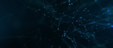 Soyut fütüristik, koyu mavi arka planda çokgen şekilli teknoloji. Dijital teknoloji konsepti tasarla. 3d illüstrasyon