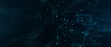 Soyut fütüristik, koyu mavi arka planda çokgen şekilli teknoloji. Dijital teknoloji konsepti tasarla. 3d illüstrasyon