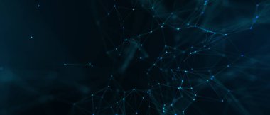 Soyut fütüristik, koyu mavi arka planda çokgen şekilli teknoloji. Dijital teknoloji konsepti tasarla. 3d illüstrasyon