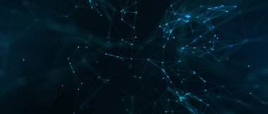 Soyut fütüristik, koyu mavi arka planda çokgen şekilli teknoloji. Dijital teknoloji konsepti tasarla. 3d illüstrasyon