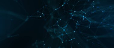 Soyut fütüristik, koyu mavi arka planda çokgen şekilli teknoloji. Dijital teknoloji konsepti tasarla. 3d illüstrasyon