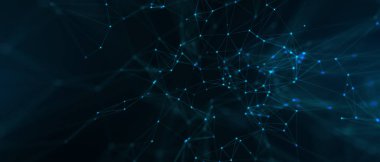 Soyut fütüristik, koyu mavi arka planda çokgen şekilli teknoloji. Dijital teknoloji konsepti tasarla. 3d illüstrasyon