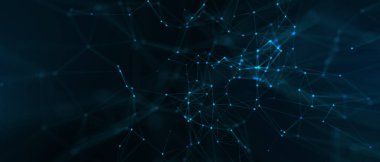 Soyut fütüristik, koyu mavi arka planda çokgen şekilli teknoloji. Dijital teknoloji konsepti tasarla. 3d illüstrasyon