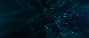 Soyut fütüristik, koyu mavi arka planda çokgen şekilli teknoloji. Dijital teknoloji konsepti tasarla. 3d illüstrasyon