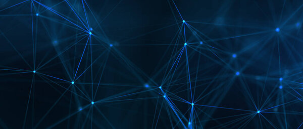 Абстрактная футуристическая технология с многоугольными формами на темно-синем фоне. Дизайн концепции цифровых технологий. 3d иллюстрация