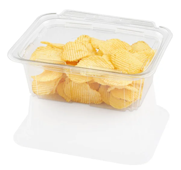 Corrugated chips in a disposable food container Stock Photo