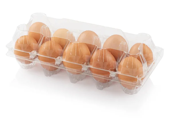 Ovos em um recipiente de plástico — Fotografia de Stock
