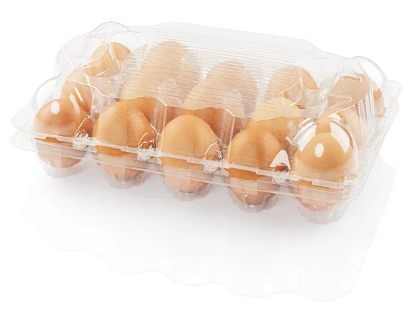 Chicken eggs in a plastic container — Stock Photo, Image