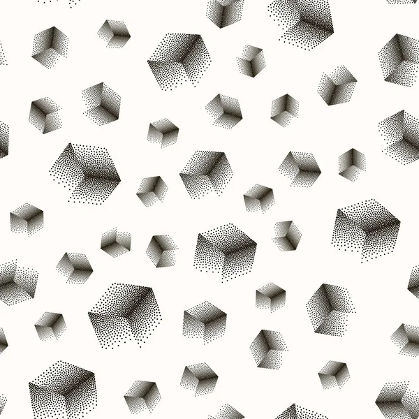 Vector seamless abstract pattern with dotted cubes in a chaotic manner on a white background. — Stock Vector