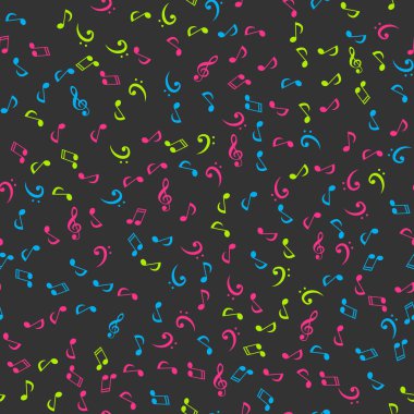 Vektör seamless modeli ile karanlık bir arka plan üzerinde kaotik bir şekilde müzik notlar