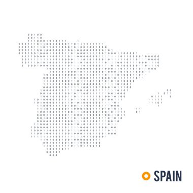 İkili kod vektör stilize beyaz arka plan üzerinde izole İspanya Haritası