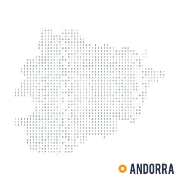İkili kod vektör stilize beyaz arka plan üzerinde izole Andorra Haritası