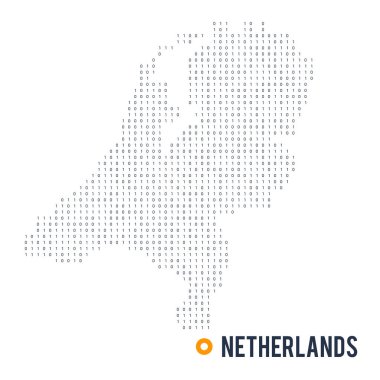 Binary code vector stylized map of Netherlands isolated on white background clipart