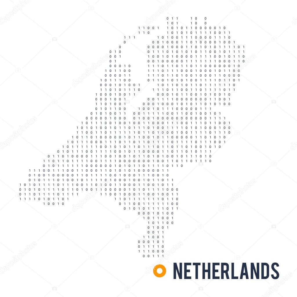 Binary code vector stylized map of Netherlands isolated on white background