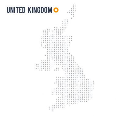 İkili kod vektör stilize İngiltere beyaz arka plan üzerinde izole Haritası