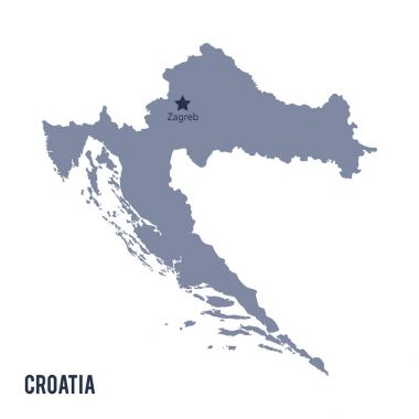 Hırvatistan 'ın vektör haritası beyaz arka planda izole edildi.