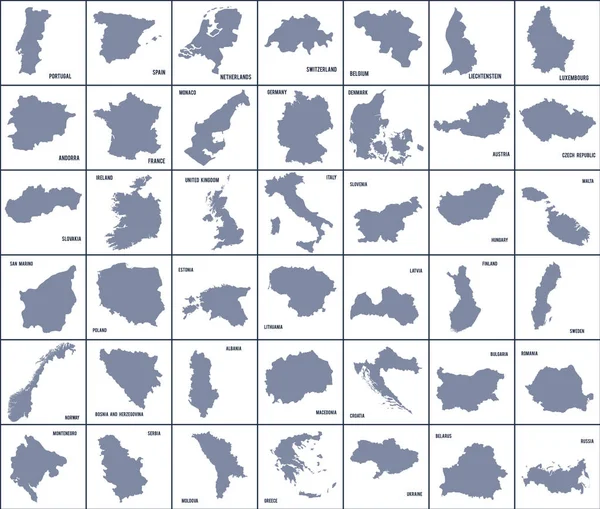 Conjunto de mapas de países europeus isolados sobre fundo branco . — Vetor de Stock