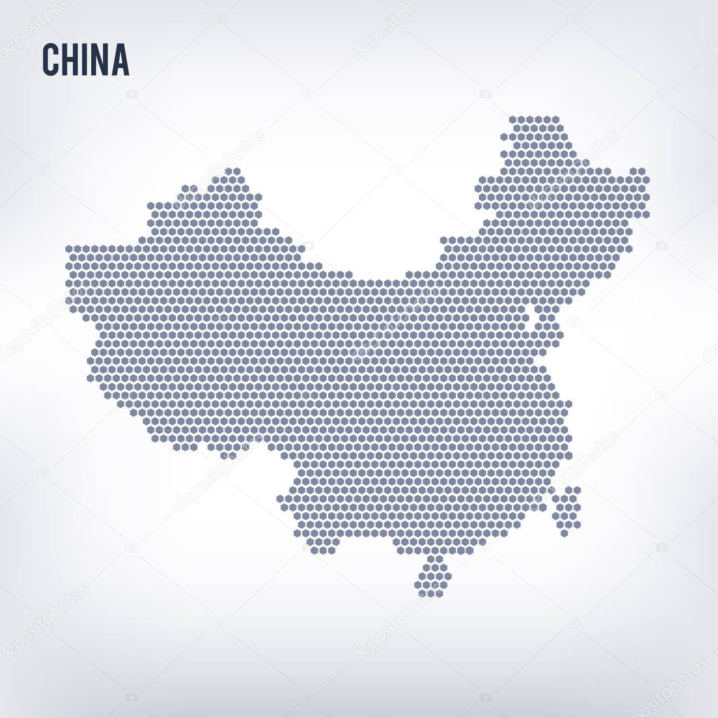 Vector hexagon map of China on a gray background