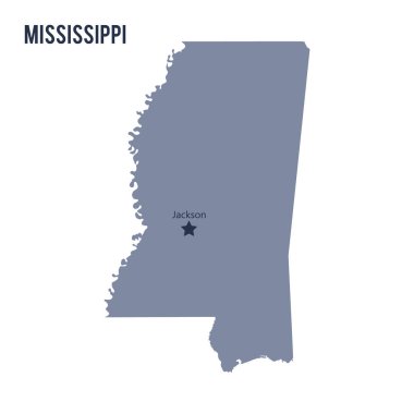 Vektör harita üzerinde beyaz arka plan izole Mississippi eyaleti.