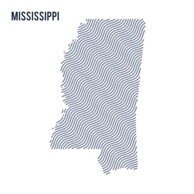 Beyaz bir arka plan üzerinde izole Mississippi eyaleti vektör soyut dalga Haritası.