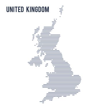 Vektör soyut taranmış harita İngiltere çizgili beyaz bir arka plan üzerinde izole.