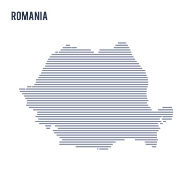Vektör soyut taranmış Romanya haritası üzerinde beyaz bir arka plan izole hatları ile.