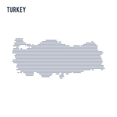 Vektör soyut taranmış harita Türkiye'nin beyaz bir arka plan üzerinde izole hatları ile.