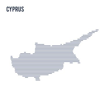 Vektör soyut taranmış harita, Kıbrıs'taki beyaz bir arka plan üzerinde izole hatları ile.