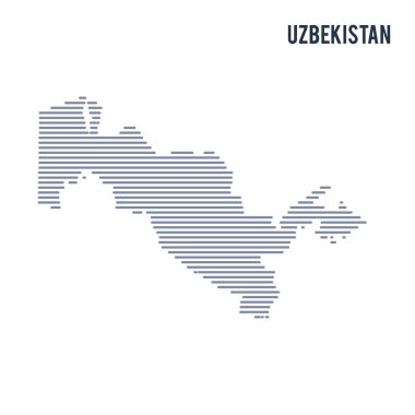 Vektör soyut taranmış Özbekistan haritası üzerinde beyaz bir arka plan izole hatları ile.