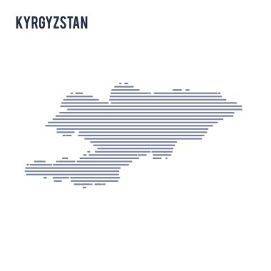 Vektör soyut taranmış Kırgızistan haritası üzerinde beyaz bir arka plan izole hatları ile.