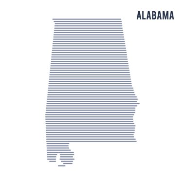Vektör soyut taranmış Haritası Alabama eyaleti çizgili beyaz bir arka plan üzerinde izole.