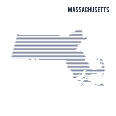 Vektör soyut taranmış Haritası Massachusetts devlet çizgili beyaz bir arka plan üzerinde izole.