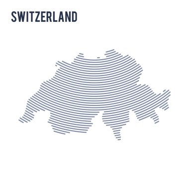 Vektör soyut taranmış İsviçre Haritası ile beyaz bir arka plan üzerinde izole eğri çizgiler.