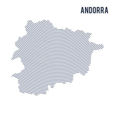 Vektör soyut taranmış Andorra Haritası ile beyaz bir arka plan üzerinde izole eğri çizgiler.