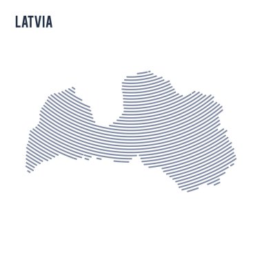 Vektör soyut taranmış Letonya Haritası ile beyaz bir arka plan üzerinde izole eğri çizgiler.