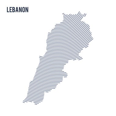 Vektör soyut taranmış Lübnan Haritası ile beyaz bir arka plan üzerinde izole eğri çizgiler.