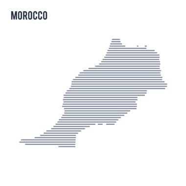 Vektör soyut taranmış Fas Haritası üzerinde beyaz bir arka plan izole hatları ile.