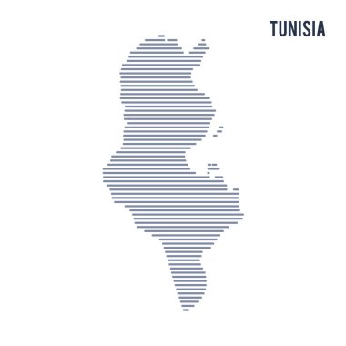 Vektör soyut taranmış Tunus Haritası üzerinde beyaz bir arka plan izole hatları ile.