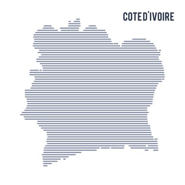 Vektör soyut taranmış Fildişi Sahili Haritası çizgili beyaz bir arka plan üzerinde izole.