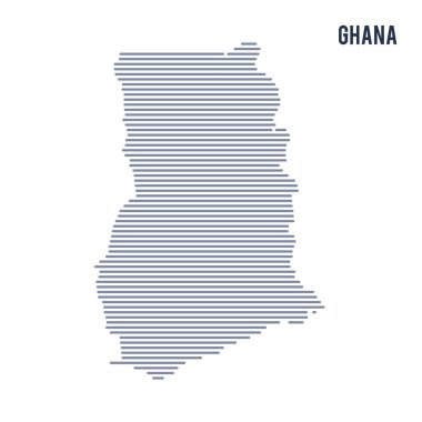 Vektör soyut taranmış Gana Haritası üzerinde beyaz bir arka plan izole hatları ile.
