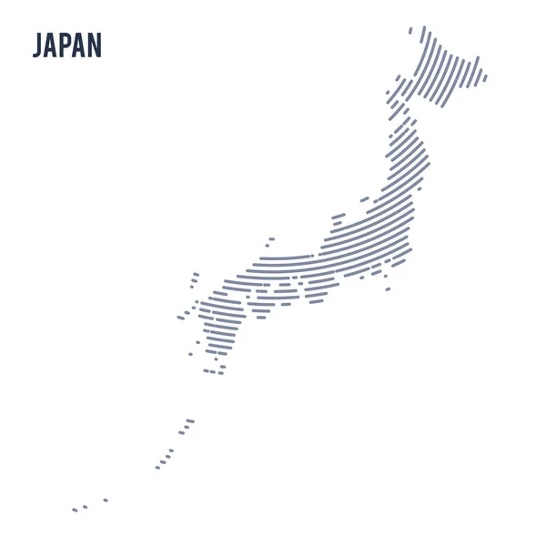 Carta tratteggiata astratta vettoriale del Giappone con linee curve isolate su sfondo bianco . — Vettoriale Stock