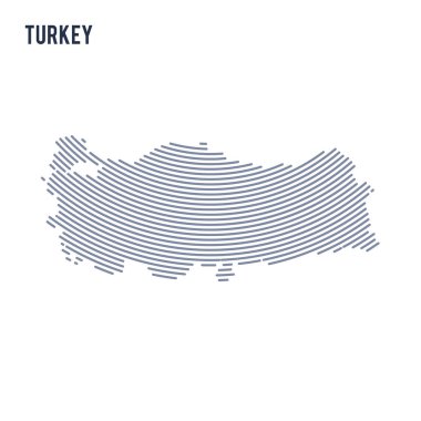 Vektör soyut taranmış Haritası Türkiye ile beyaz bir arka plan üzerinde izole eğri çizgiler.
