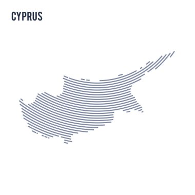 Vektör soyut taranmış Kıbrıs Haritası ile beyaz bir arka plan üzerinde izole eğri çizgiler.